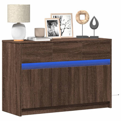 vidaXL TV Cabinet with LED Brown Oak 91x34x61 cm Engineered Wood