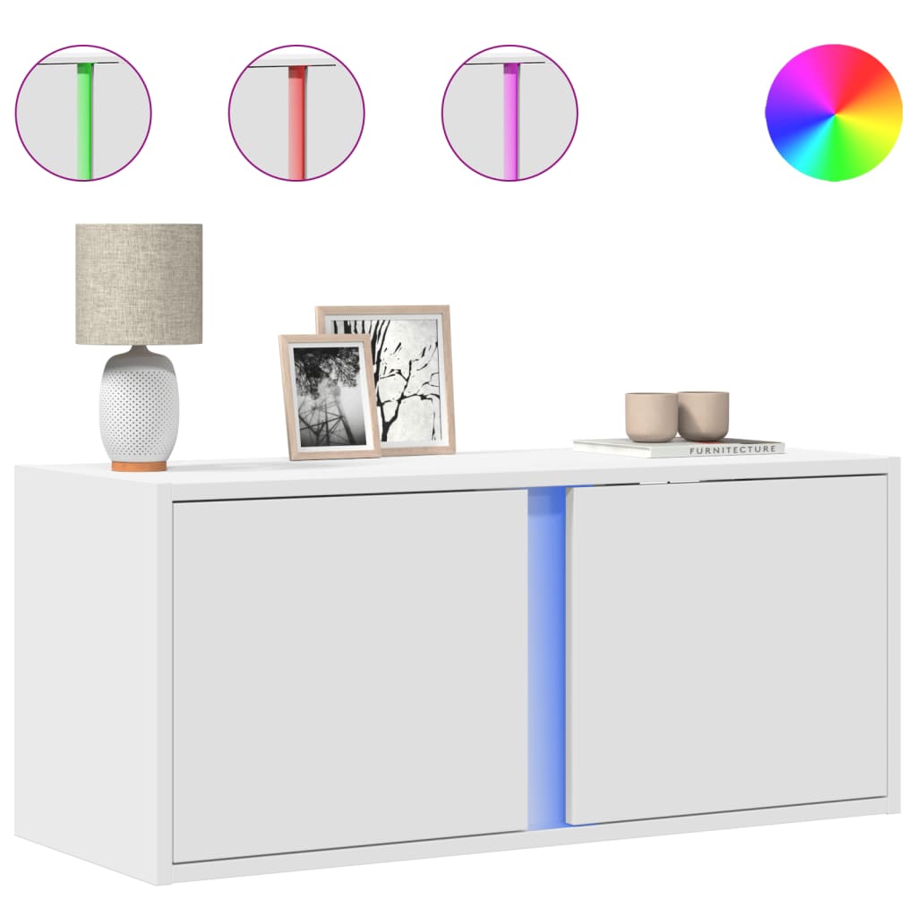 vidaXL TV Wall Cabinet with LED Lights White 80x31x35 cm