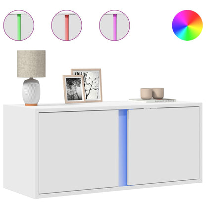 vidaXL TV Wall Cabinet with LED Lights White 80x31x35 cm