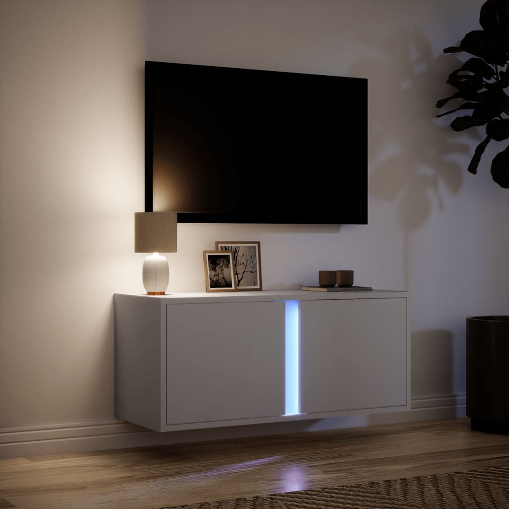 vidaXL TV Wall Cabinet with LED Lights White 80x31x35 cm