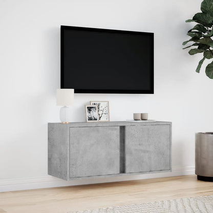 vidaXL TV Wall Cabinet with LED Lights Concrete Grey 80x31x35 cm