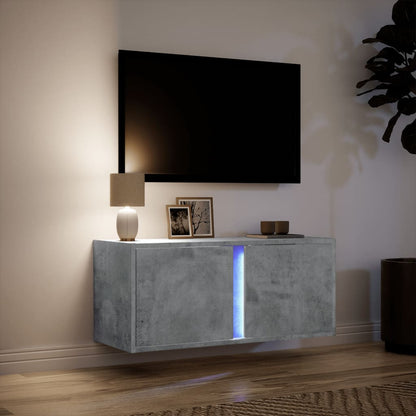vidaXL TV Wall Cabinet with LED Lights Concrete Grey 80x31x35 cm