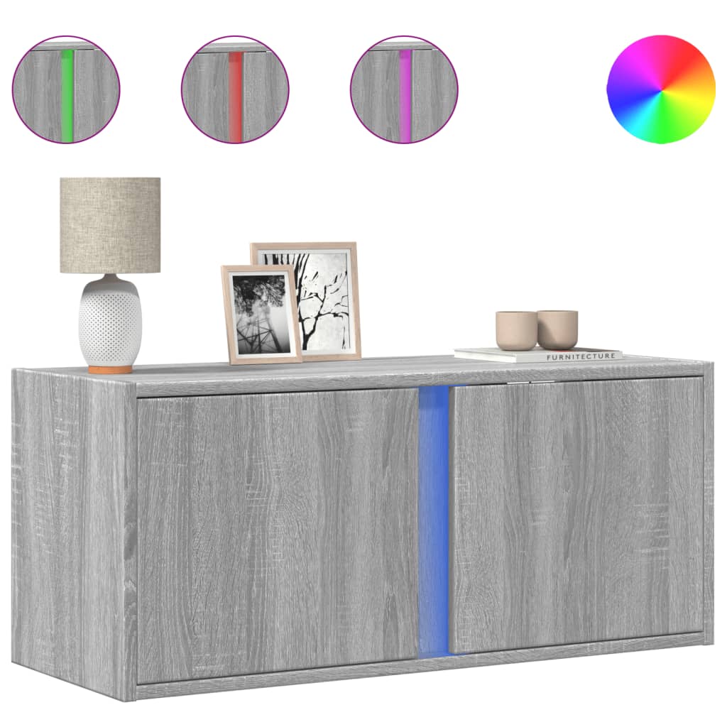vidaXL TV Wall Cabinet with LED Lights Grey Sonoma 80x31x35 cm