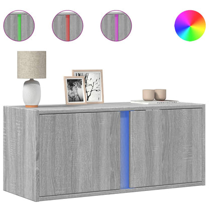vidaXL TV Wall Cabinet with LED Lights Grey Sonoma 80x31x35 cm