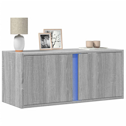 vidaXL TV Wall Cabinet with LED Lights Grey Sonoma 80x31x35 cm