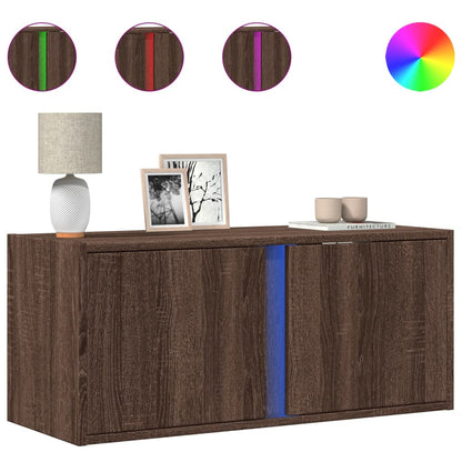 vidaXL TV Wall Cabinet with LED Lights Brown Oak 80x31x35 cm