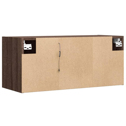 vidaXL TV Wall Cabinet with LED Lights Brown Oak 80x31x35 cm