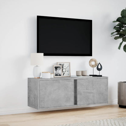 vidaXL TV Wall Cabinet with LED Lights Concrete Grey 100x31x35 cm