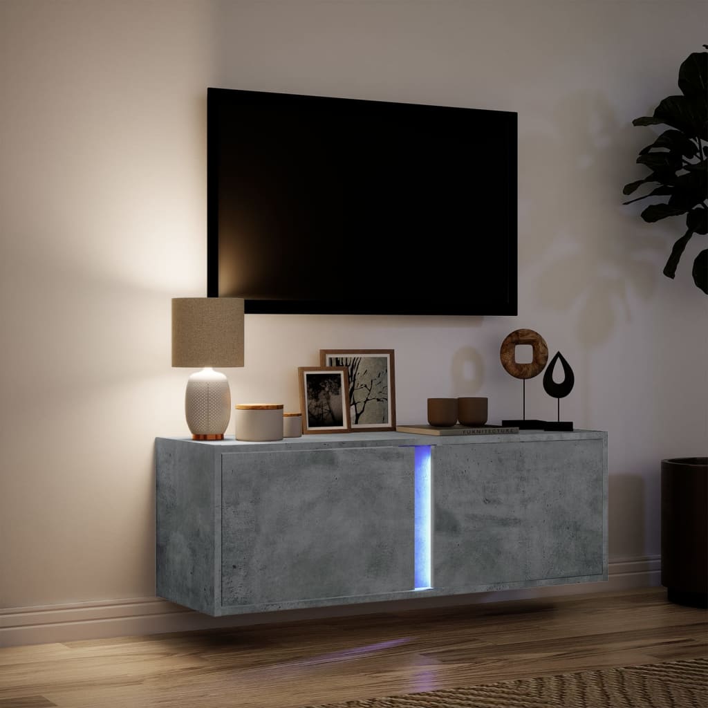 vidaXL TV Wall Cabinet with LED Lights Concrete Grey 100x31x35 cm