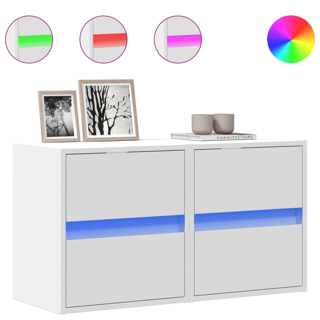 vidaXL TV Wall Cabinets with LED Lights 2 pcs White 41x31x45 cm