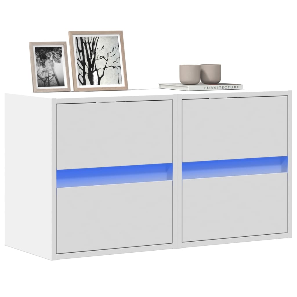 vidaXL TV Wall Cabinets with LED Lights 2 pcs White 41x31x45 cm