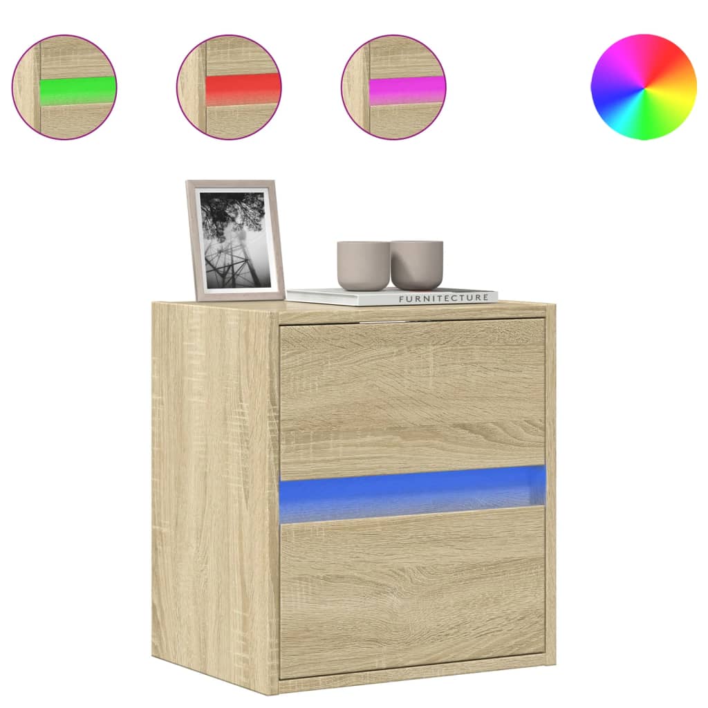 vidaXL TV Wall Cabinet with LED Lights Sonoma Oak 41x31x45 cm