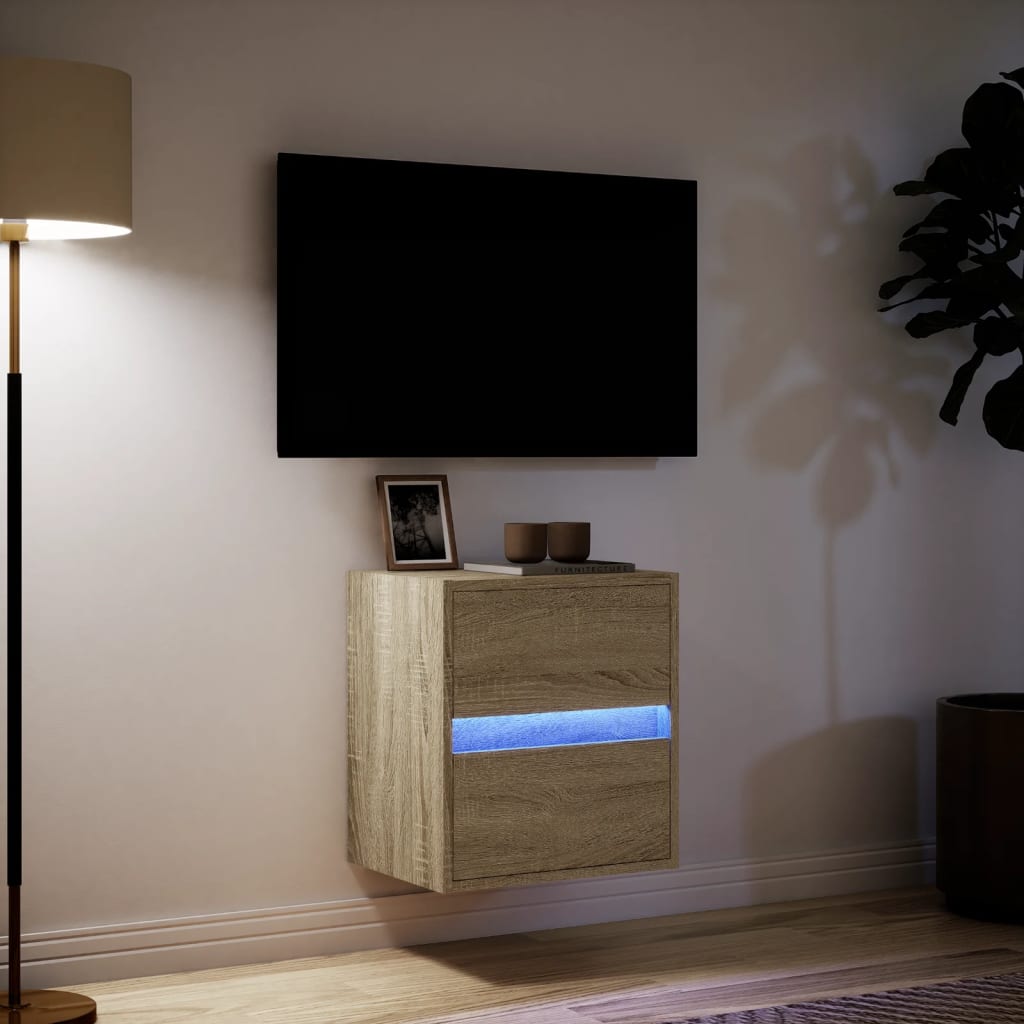 vidaXL TV Wall Cabinet with LED Lights Sonoma Oak 41x31x45 cm