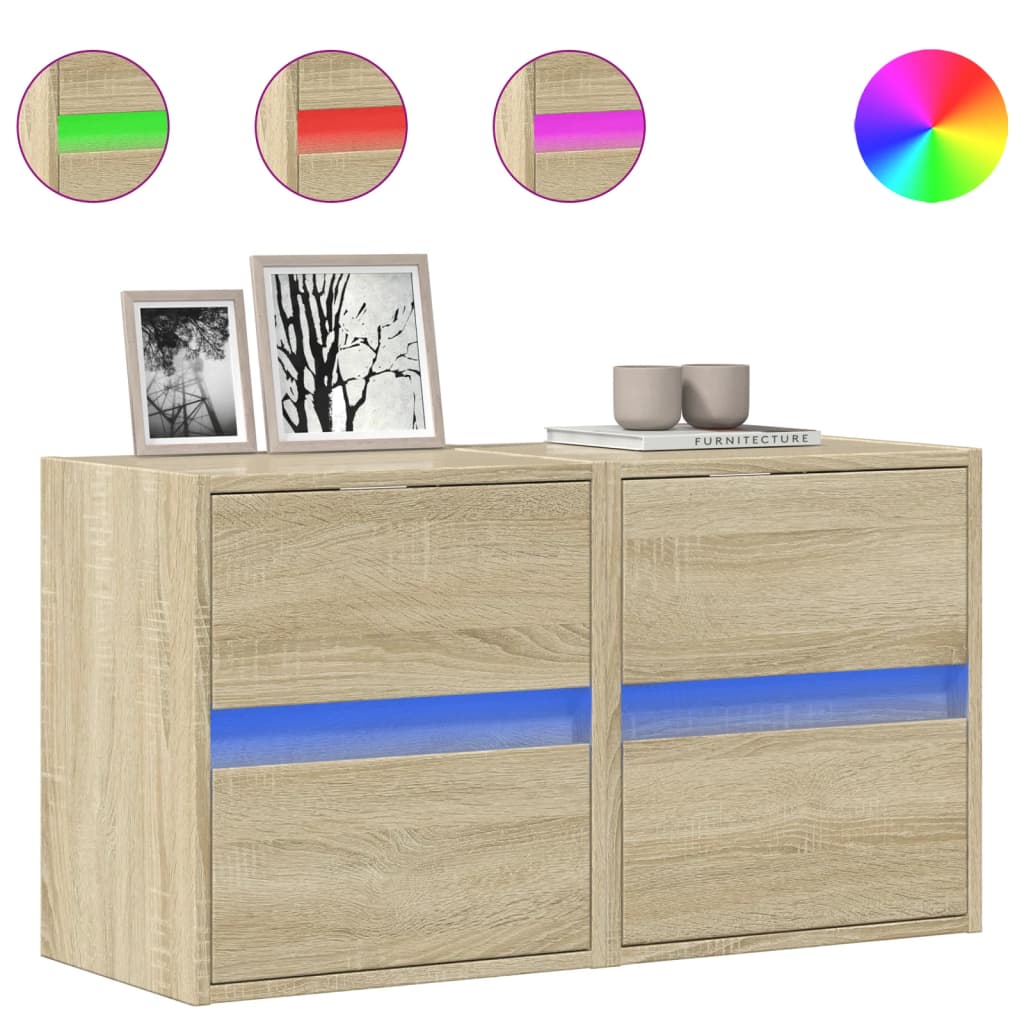 vidaXL TV Wall Cabinets with LED Lights 2 pcs Sonoma Oak 41x31x45 cm