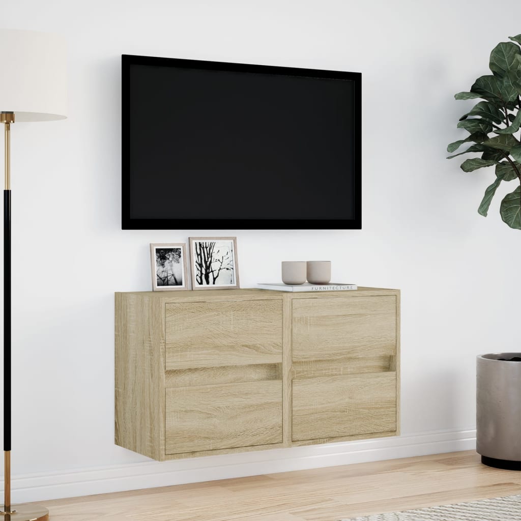 vidaXL TV Wall Cabinets with LED Lights 2 pcs Sonoma Oak 41x31x45 cm