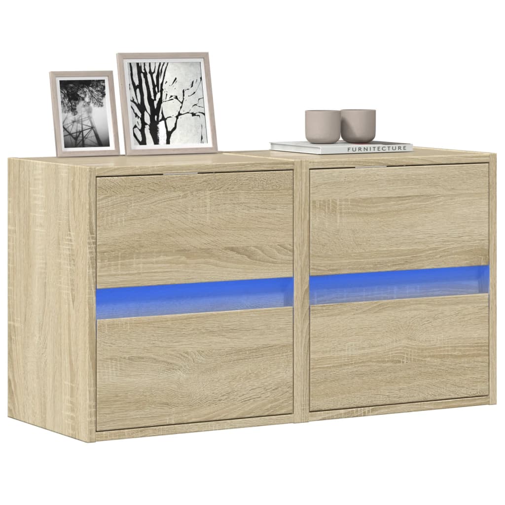 vidaXL TV Wall Cabinets with LED Lights 2 pcs Sonoma Oak 41x31x45 cm