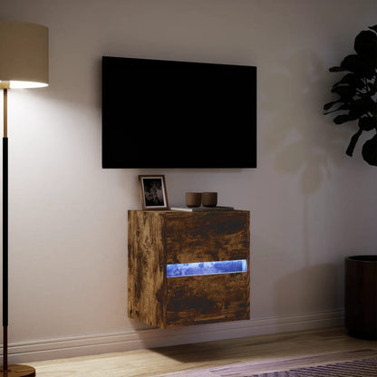 vidaXL TV Wall Cabinet with LED Lights Smoked Oak 41x31x45 cm