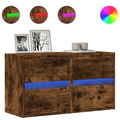 vidaXL TV Wall Cabinets with LED Lights 2 pcs Smoked Oak 41x31x45 cm