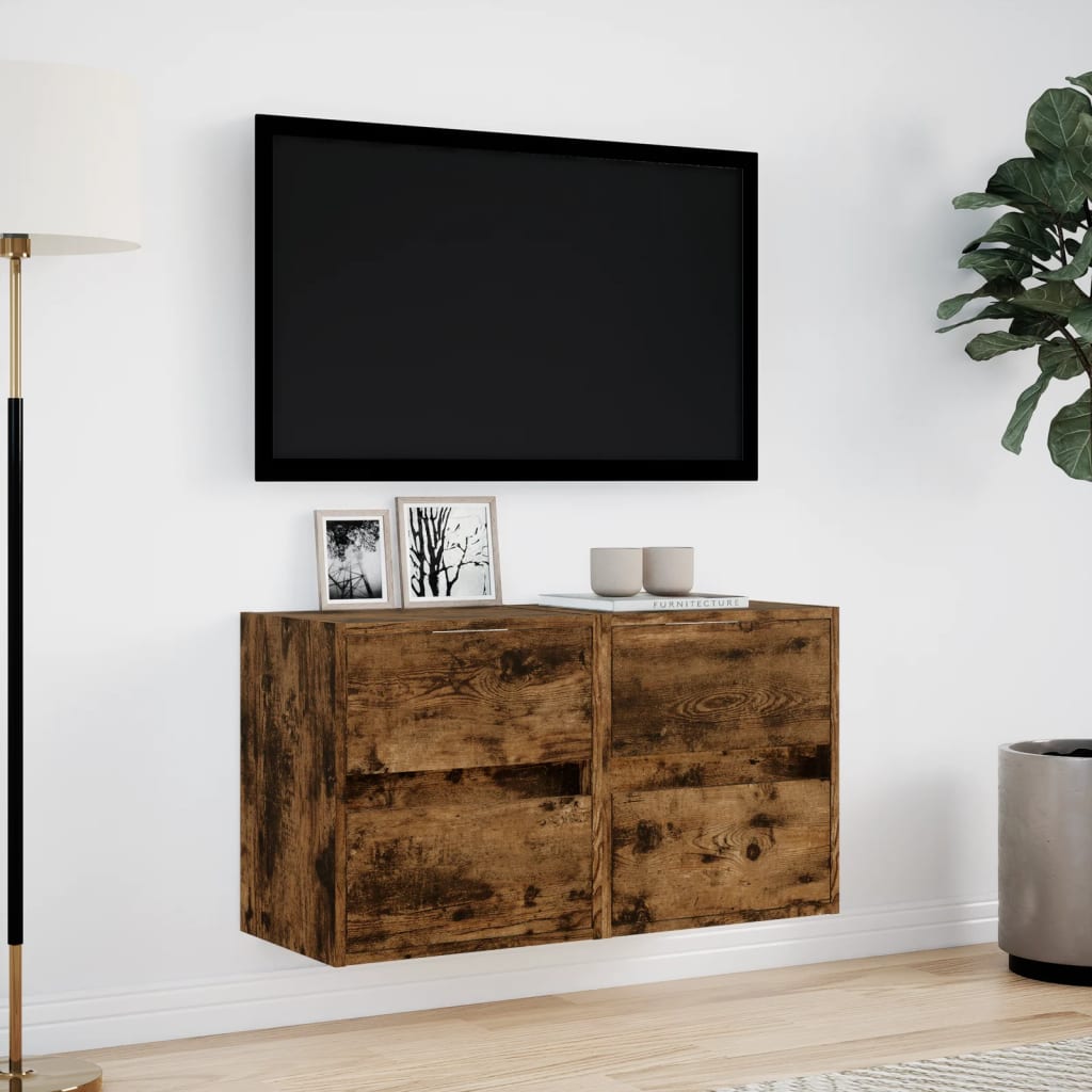 vidaXL TV Wall Cabinets with LED Lights 2 pcs Smoked Oak 41x31x45 cm