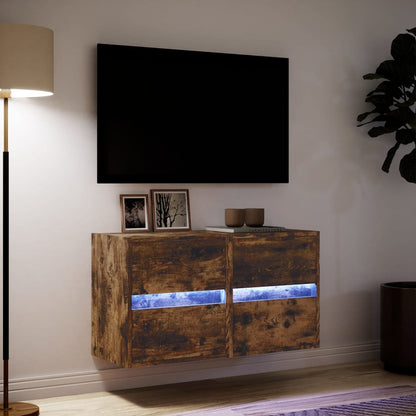 vidaXL TV Wall Cabinets with LED Lights 2 pcs Smoked Oak 41x31x45 cm