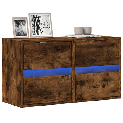 vidaXL TV Wall Cabinets with LED Lights 2 pcs Smoked Oak 41x31x45 cm