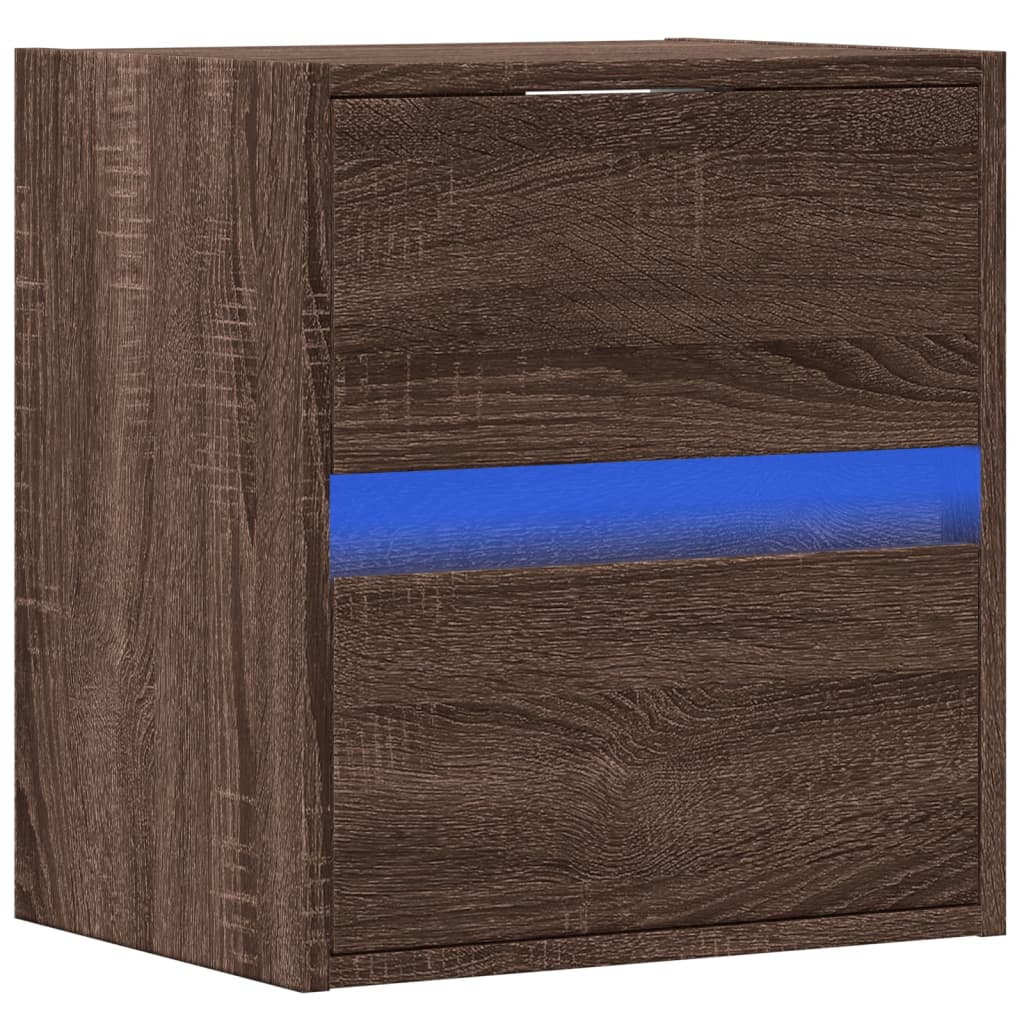 vidaXL TV Wall Cabinet with LED Lights Brown Oak 41x31x45 cm