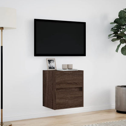 vidaXL TV Wall Cabinet with LED Lights Brown Oak 41x31x45 cm