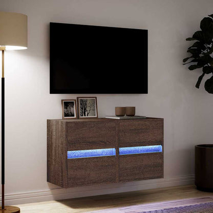 vidaXL TV Wall Cabinets with LED Lights 2 pcs Brown Oak 41x31x45 cm