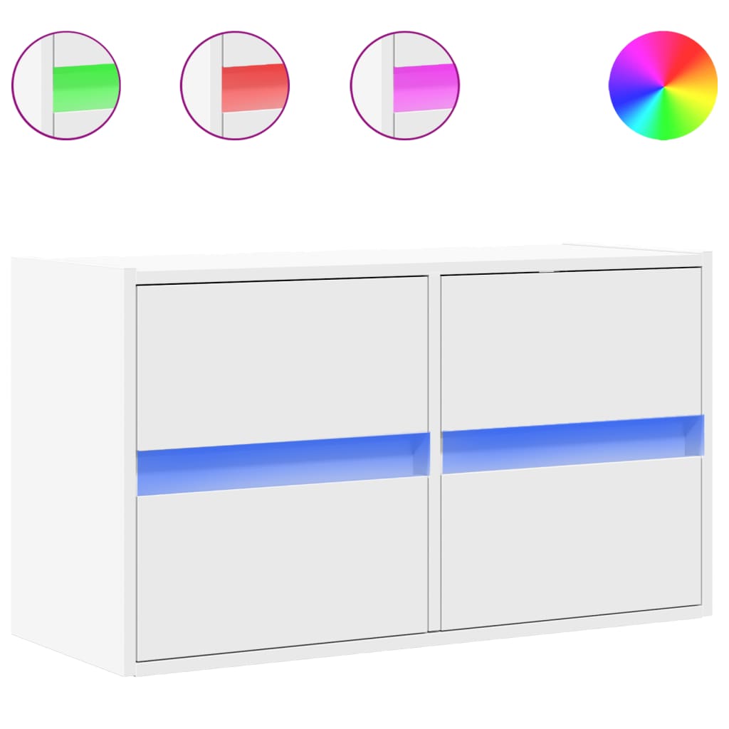 vidaXL TV Wall Cabinet with LED Lights White 80x31x45 cm