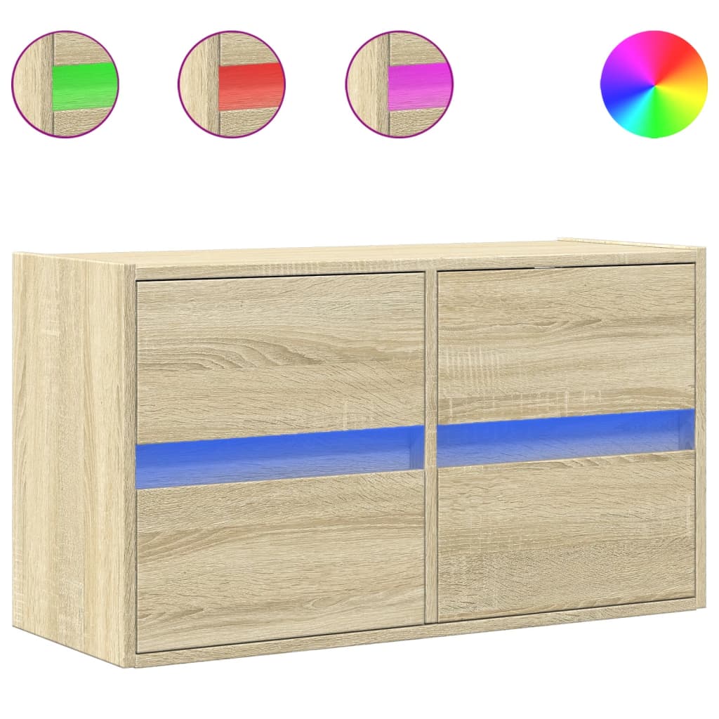 vidaXL TV Wall Cabinet with LED Lights Sonoma Oak 80x31x45 cm