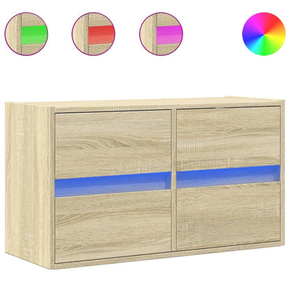 vidaXL TV Wall Cabinet with LED Lights Sonoma Oak 80x31x45 cm