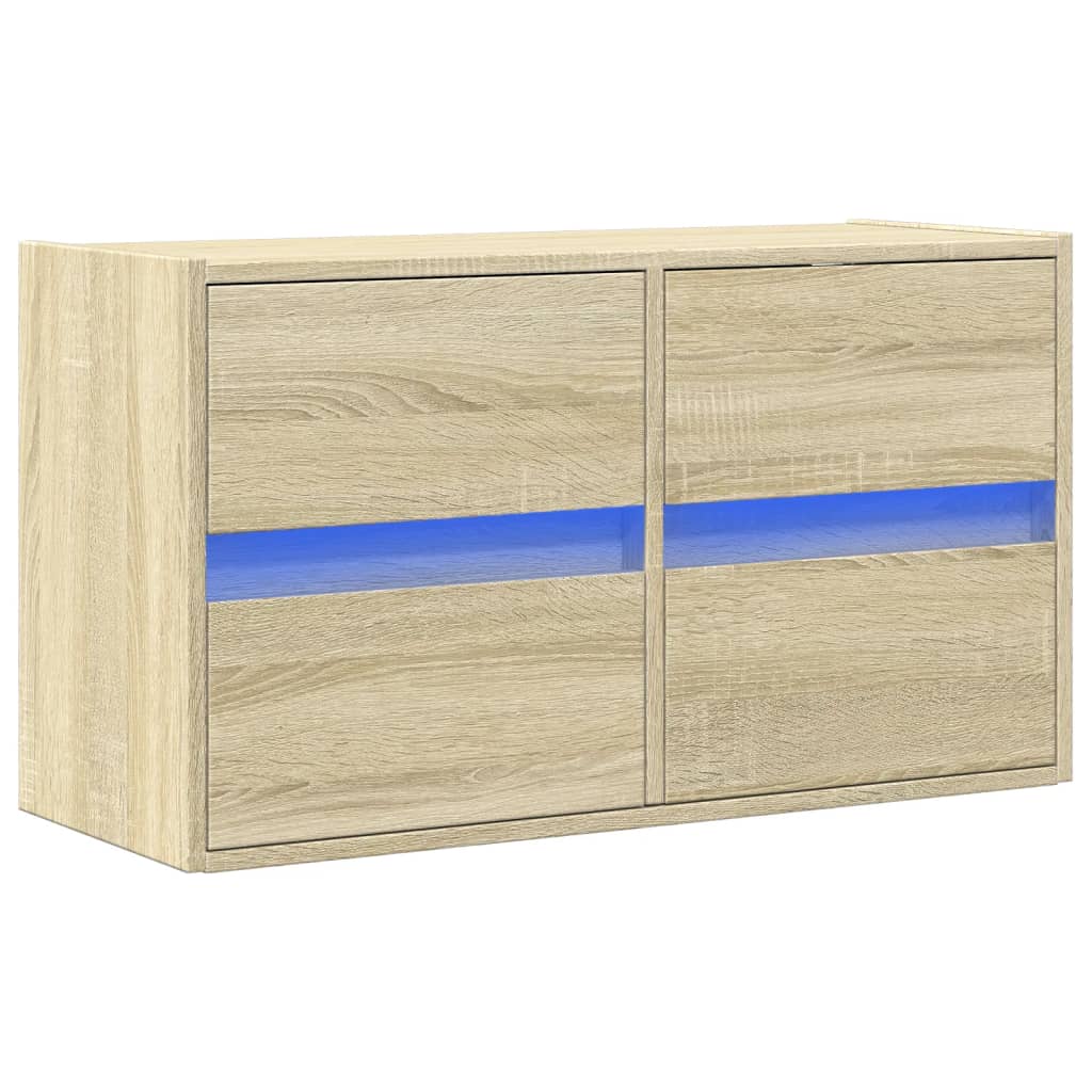 vidaXL TV Wall Cabinet with LED Lights Sonoma Oak 80x31x45 cm