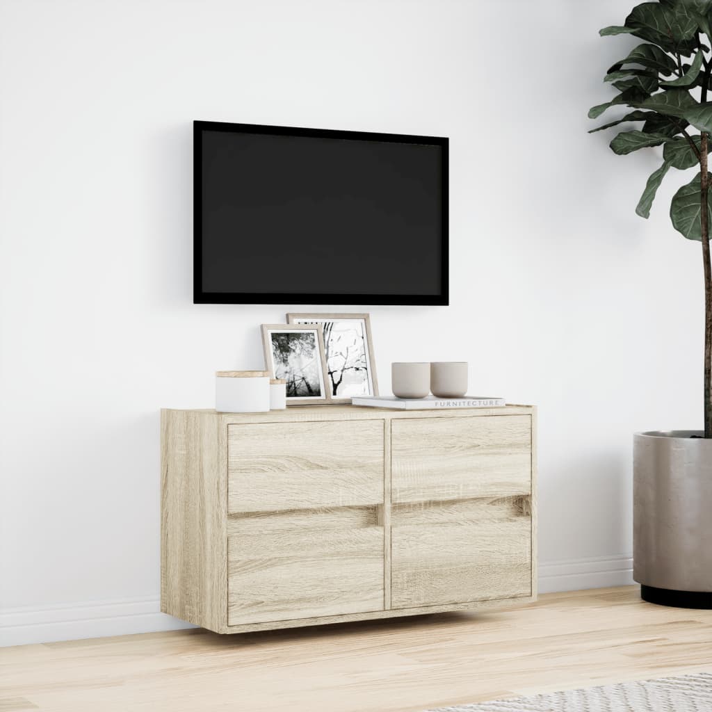 vidaXL TV Wall Cabinet with LED Lights Sonoma Oak 80x31x45 cm