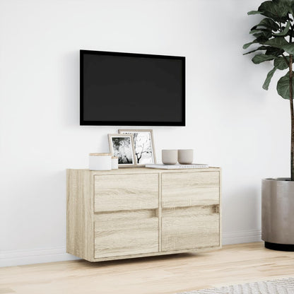 vidaXL TV Wall Cabinet with LED Lights Sonoma Oak 80x31x45 cm