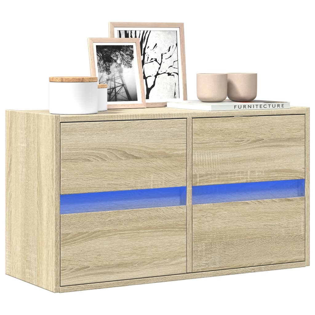 vidaXL TV Wall Cabinet with LED Lights Sonoma Oak 80x31x45 cm