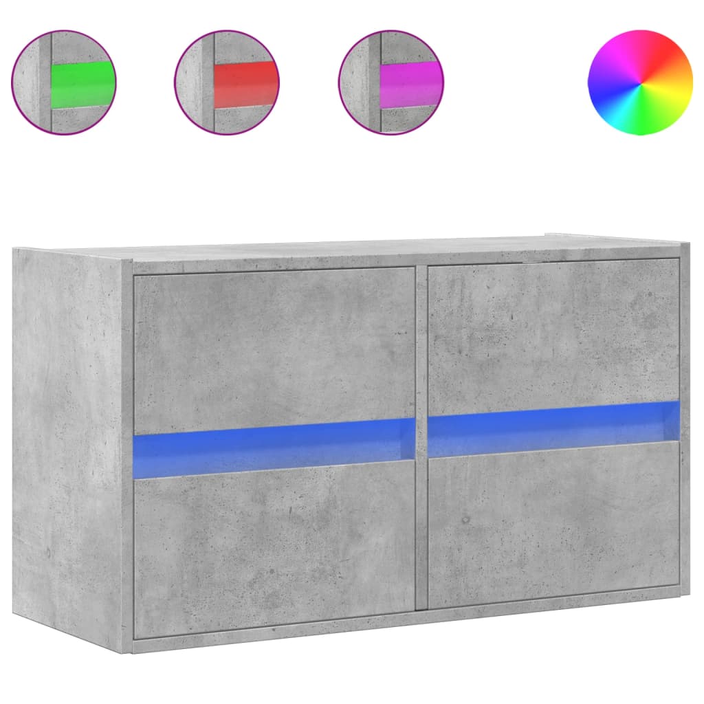 vidaXL TV Wall Cabinet with LED Lights Concrete Grey 80x31x45 cm