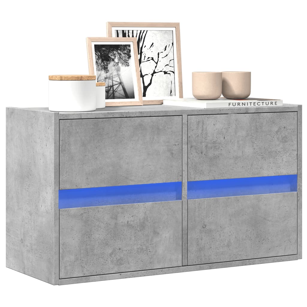 vidaXL TV Wall Cabinet with LED Lights Concrete Grey 80x31x45 cm