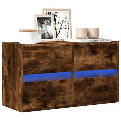 vidaXL TV Wall Cabinet with LED Lights Smoked Oak 80x31x45 cm