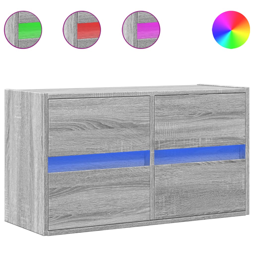 vidaXL TV Wall Cabinet with LED Lights Grey Sonoma 80x31x45 cm