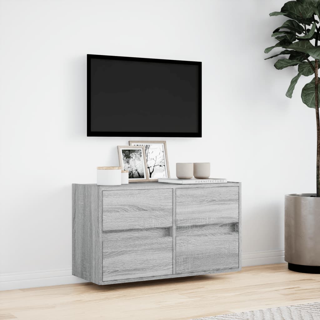 vidaXL TV Wall Cabinet with LED Lights Grey Sonoma 80x31x45 cm