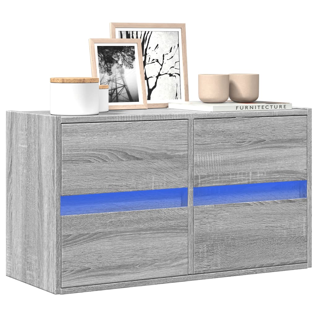 vidaXL TV Wall Cabinet with LED Lights Grey Sonoma 80x31x45 cm