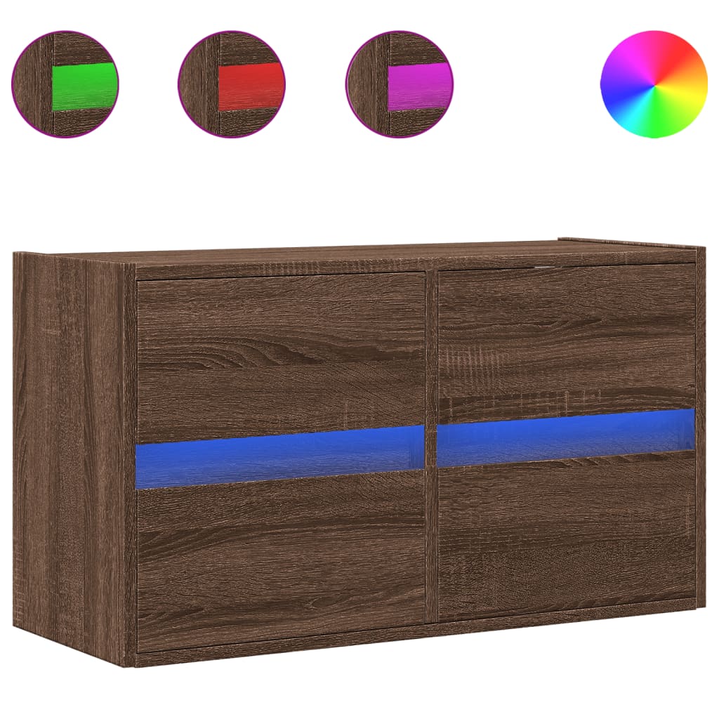 vidaXL TV Wall Cabinet with LED Lights Brown Oak 80x31x45 cm