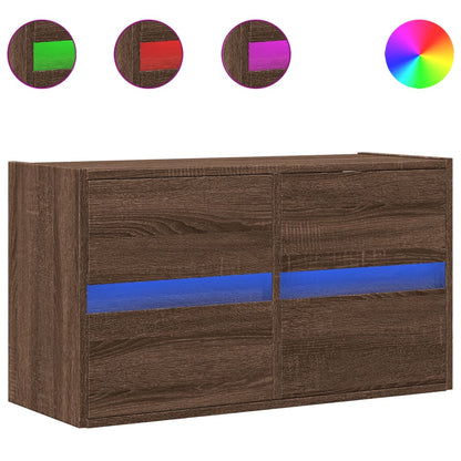 vidaXL TV Wall Cabinet with LED Lights Brown Oak 80x31x45 cm