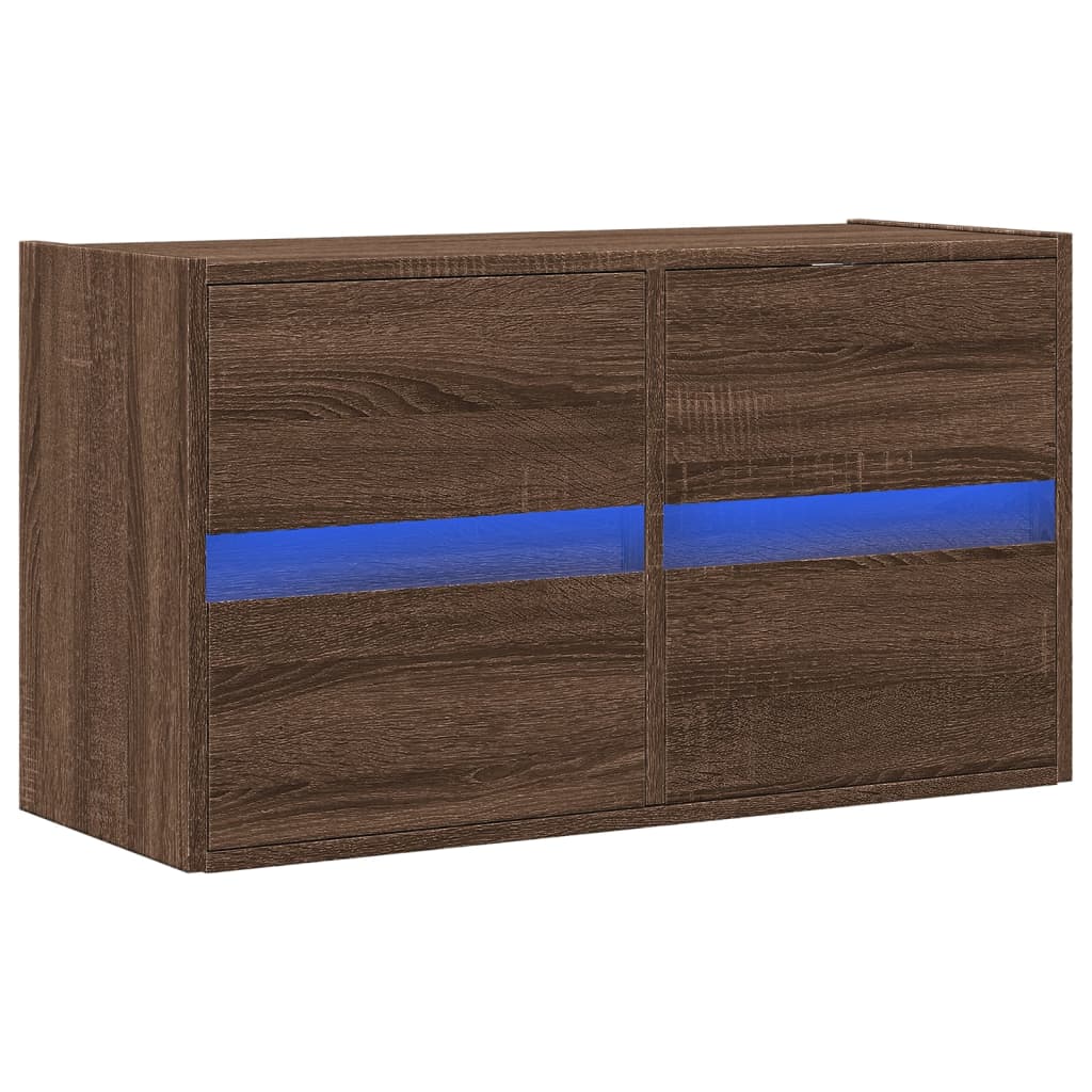 vidaXL TV Wall Cabinet with LED Lights Brown Oak 80x31x45 cm