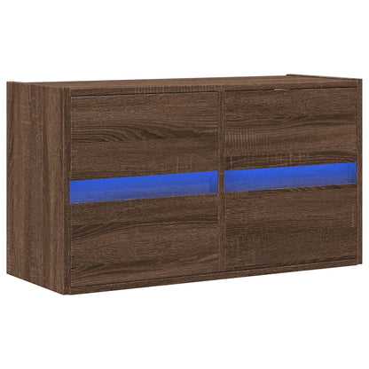 vidaXL TV Wall Cabinet with LED Lights Brown Oak 80x31x45 cm