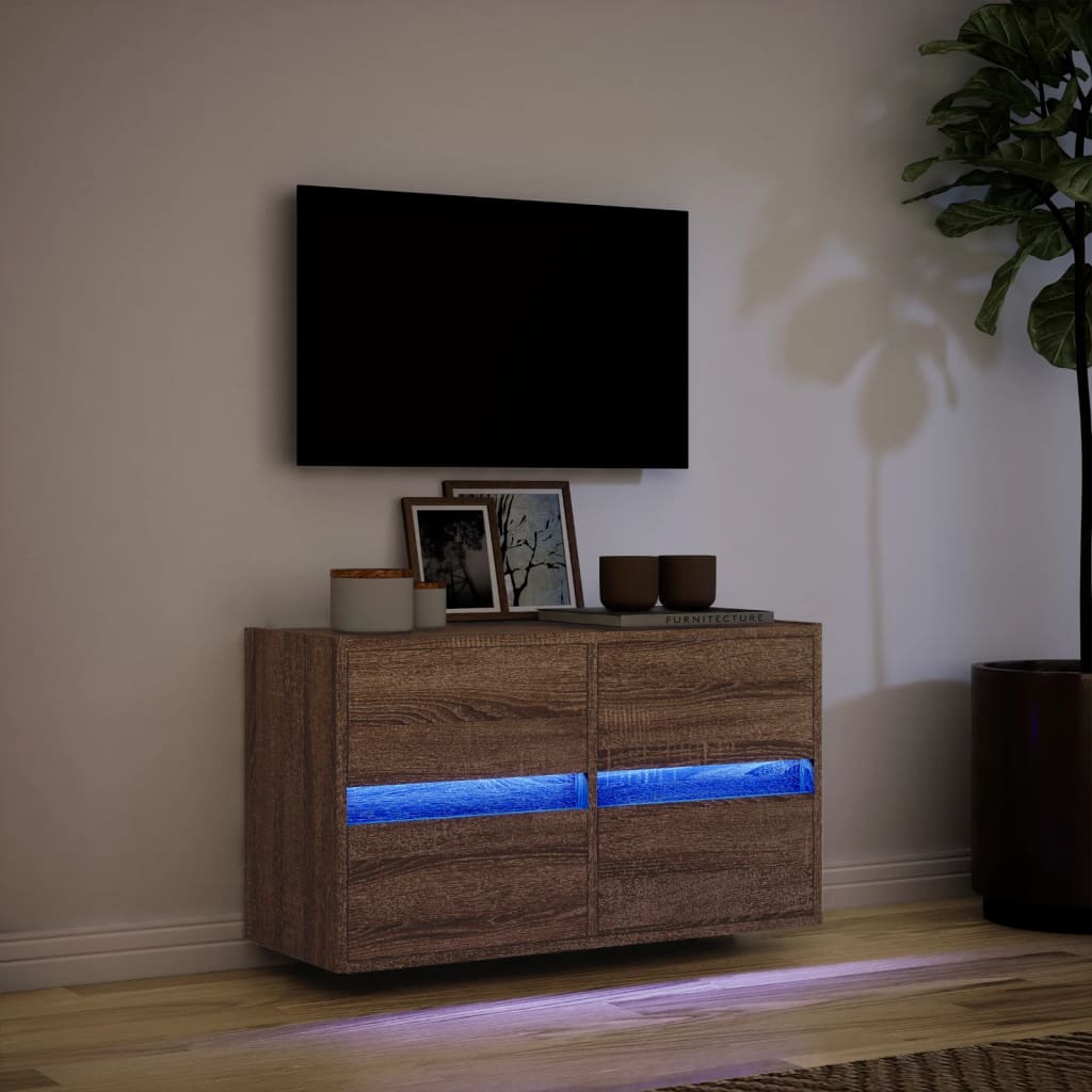 vidaXL TV Wall Cabinet with LED Lights Brown Oak 80x31x45 cm