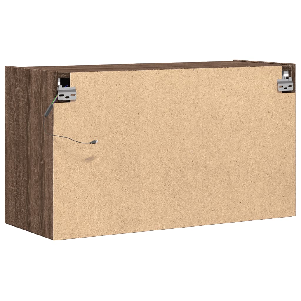 vidaXL TV Wall Cabinet with LED Lights Brown Oak 80x31x45 cm