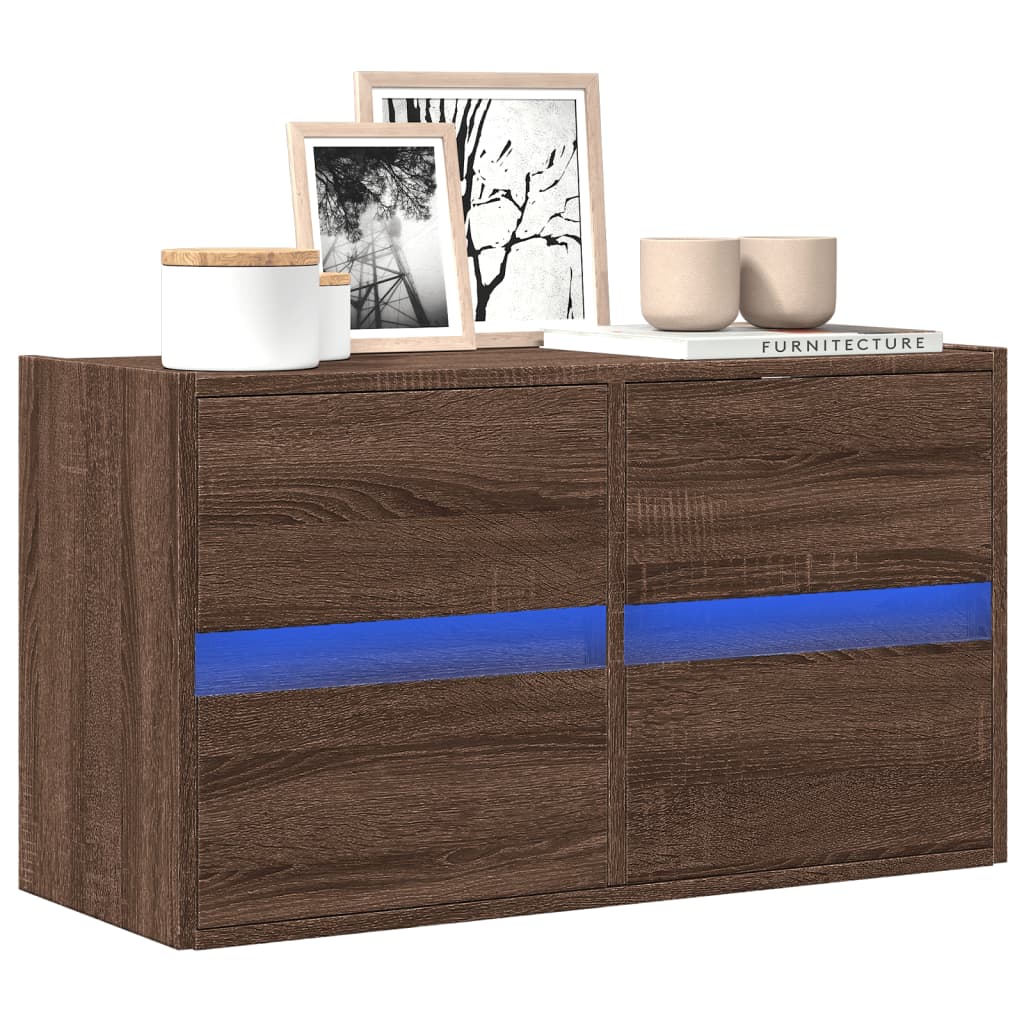 vidaXL TV Wall Cabinet with LED Lights Brown Oak 80x31x45 cm