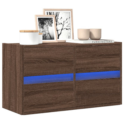 vidaXL TV Wall Cabinet with LED Lights Brown Oak 80x31x45 cm