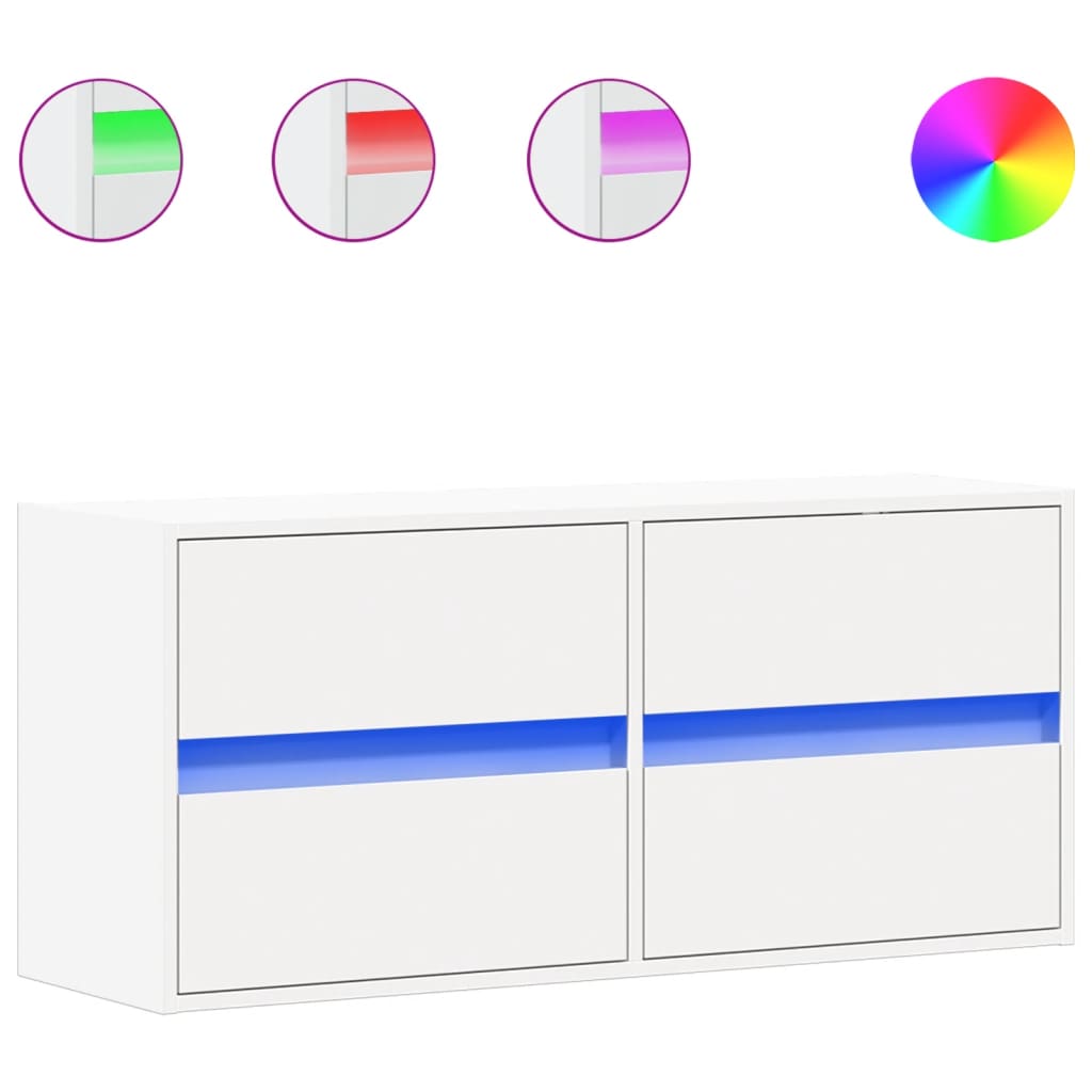vidaXL TV Wall Cabinet with LED Lights White 100x31x45 cm